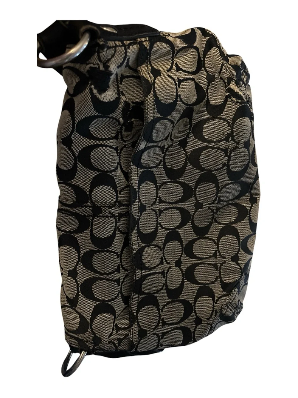 Coach Black and Beige Signature Canvas Buckle Shoulder Bag